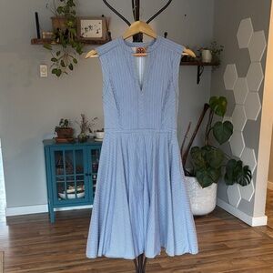 Tory Burch Light Blue Striped Midi Dress